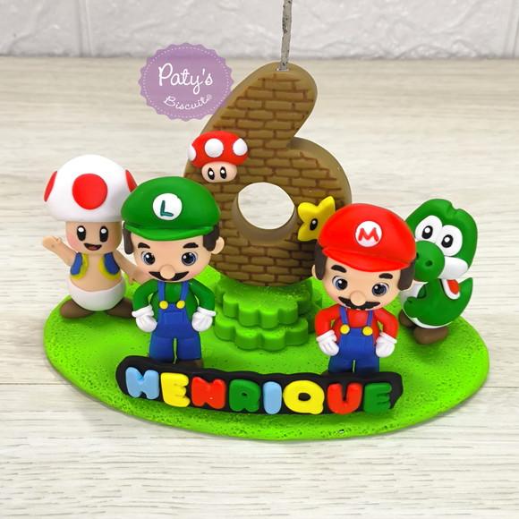 Topinho com vela Super Mario Bros. 4 personagens (mod. 02)