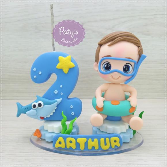 Topo com Vela Personalizado Baby Shark