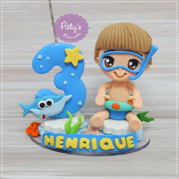 Topo com Vela Personalizado Baby Shark