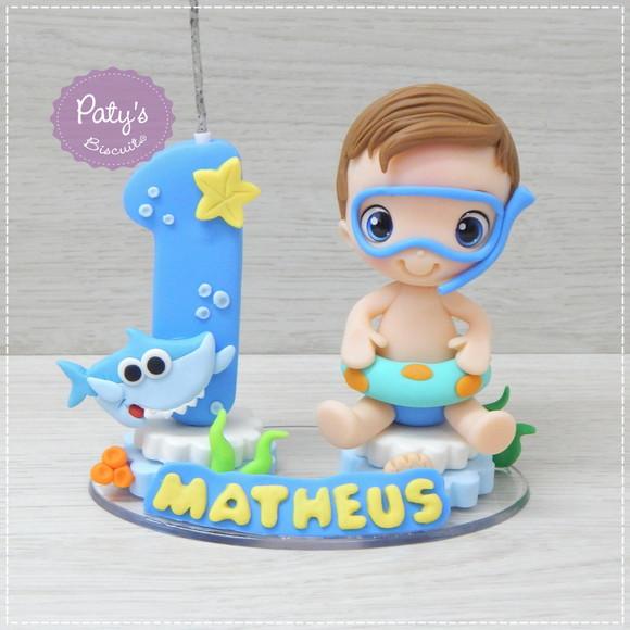 Topo com Vela Personalizado Baby Shark