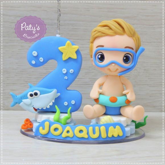 Topo com Vela Personalizado Baby Shark