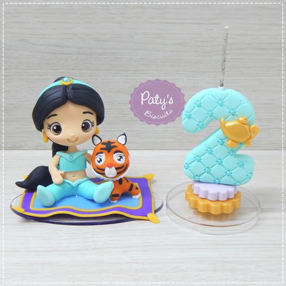Topo com Vela Jasmine e Rajah - Aladdin