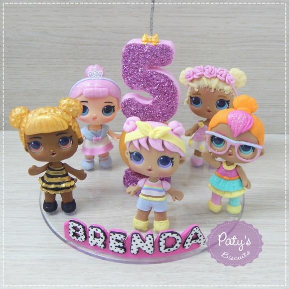 Topo com Vela LOL Surprise (5 Bonequinhas)