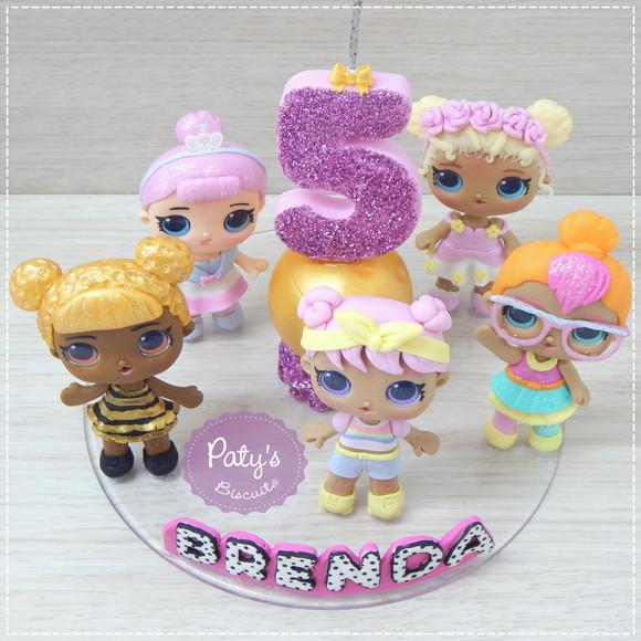 Topo com Vela LOL Surprise (5 Bonequinhas)