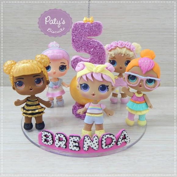 Topo com Vela LOL Surprise (5 Bonequinhas)
