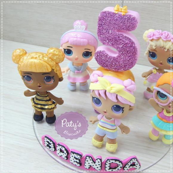 Topo com Vela LOL Surprise (5 Bonequinhas)