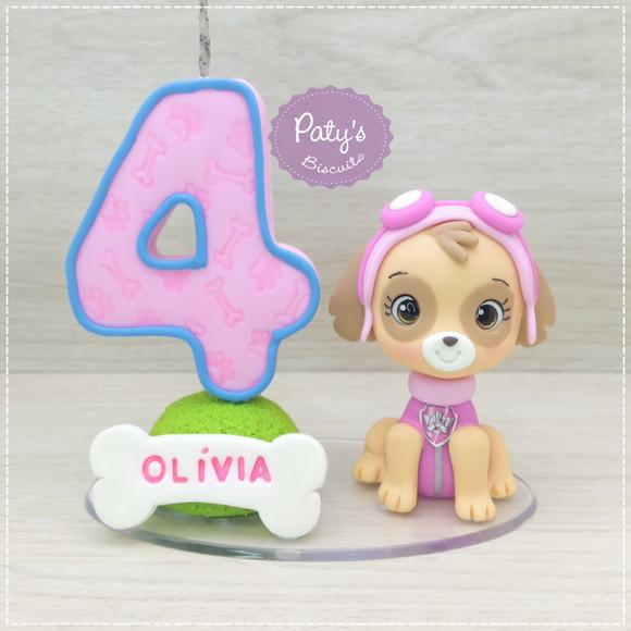 Topo com Vela Skye - Patrulha Canina (vela Rosa)
