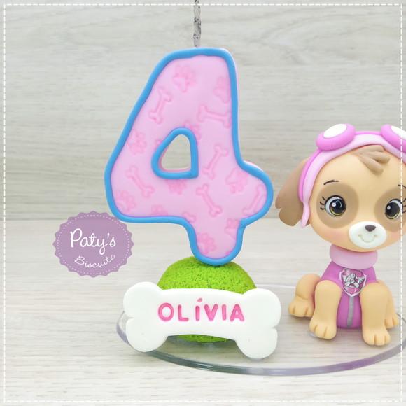 Topo com Vela Skye - Patrulha Canina (vela Rosa)
