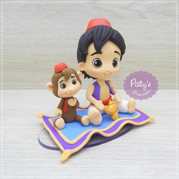 Topo de Bolo Aladdin e Abu no Tapete Voador