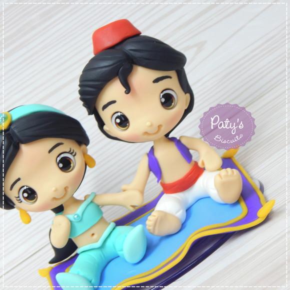 Topo de Bolo Aladdin e Jasmine