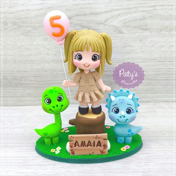 Topo de Bolo Dinossauros (Menina)