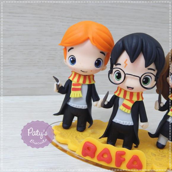 Topo de Bolo Trio Harry Potter 8cm: Harry, Rony e Hermione
