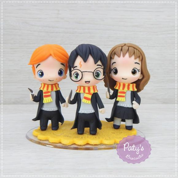 Topo de Bolo Trio Harry Potter 8cm: Harry, Rony e Hermione