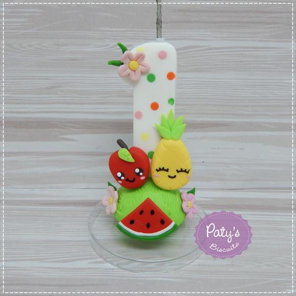 Vela Decorada Frutinhas / Quitandinha (vela branca poá)