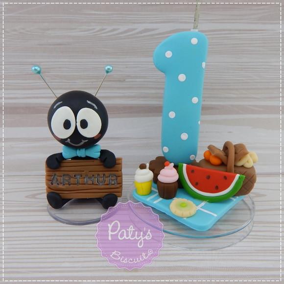 Vela Decorada Picnic Azul + Formiguinha com Nome