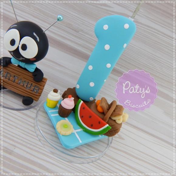Vela Decorada Picnic Azul + Formiguinha com Nome