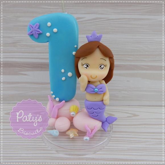 Vela Decorada Sereia Personalizada - Fundo do Mar