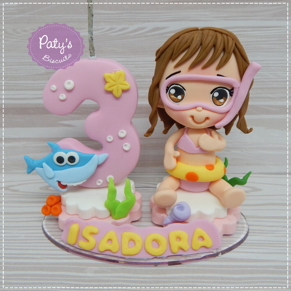 Topo com Vela Personalizado Baby Shark (vela rosa)