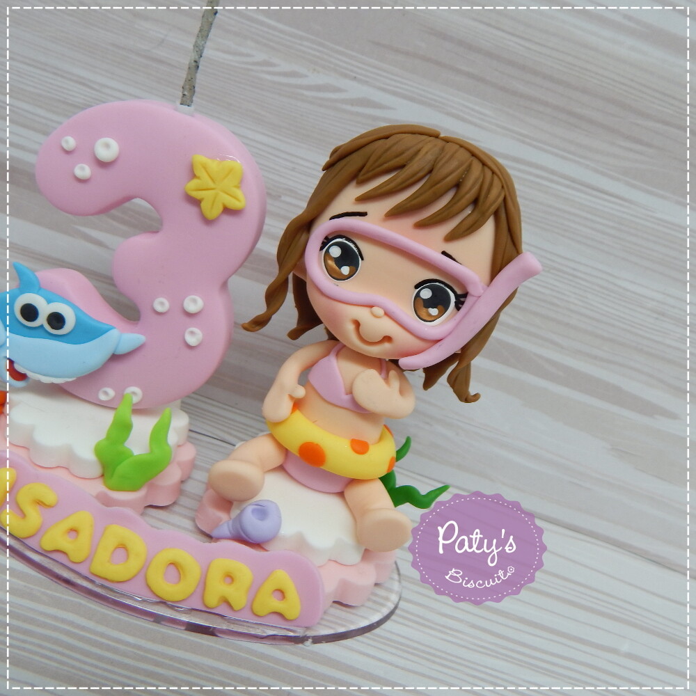 Topo com Vela Personalizado Baby Shark (vela rosa)