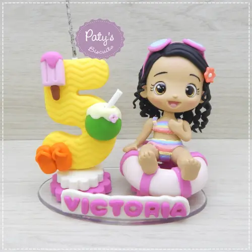 Topo com Vela Pool Party / Festa na Piscina (Mod. 02)