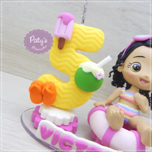 Topo com Vela Pool Party / Festa na Piscina (Mod. 02)