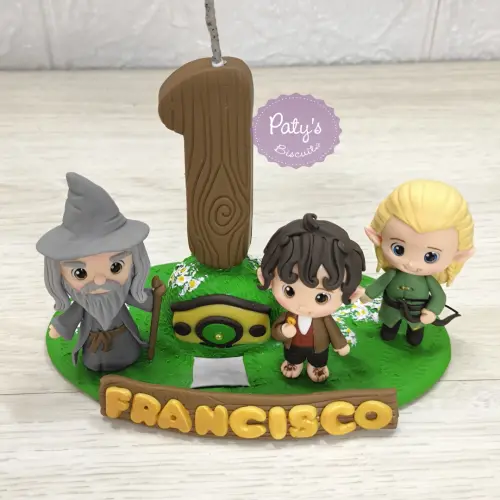 Topinho com vela Frodo, Gandalf e Legolas - O Senhor dos Anéis