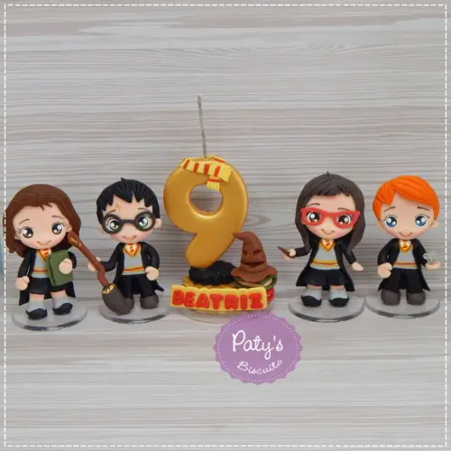 Kit 4 Miniaturas + Vela Decorada Harry Potter