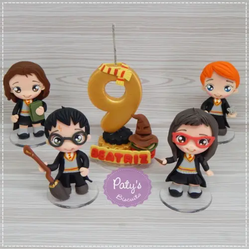 Kit 4 Miniaturas + Vela Decorada Harry Potter