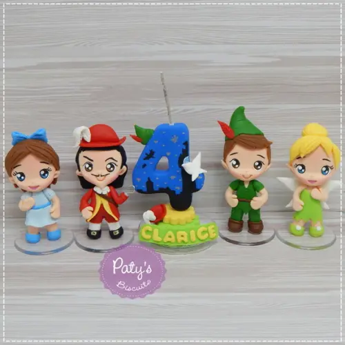 Kit 8 Miniaturas 8cm + Vela Decorada Peter Pan
