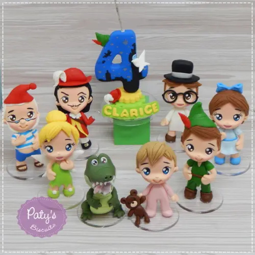 Kit 8 Miniaturas 8cm + Vela Decorada Peter Pan
