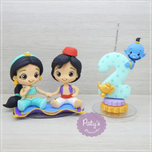 Kit Topo com Vela Aladdin e Jasmine