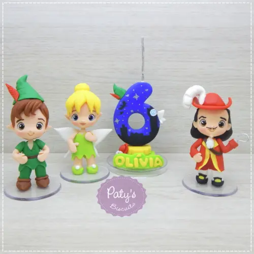 Kit Topo com Vela Peter Pan, Tinker Bell e Capitão Gancho