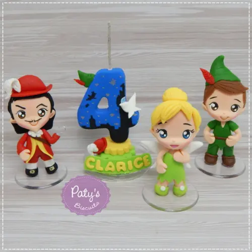 Kit Topo com Vela Peter Pan, Tinker Bell e Capitão Gancho