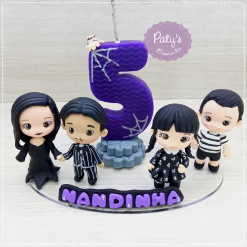 Topinho com Vela a Família Addams (4 Personagens + Mãozinha)