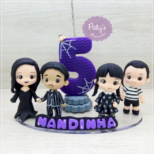 Topinho com Vela a Família Addams (4 Personagens + Mãozinha)
