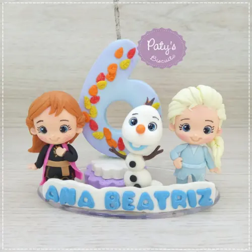 Topinho com Vela Elsa, Anna e Olaf - Frozen 2