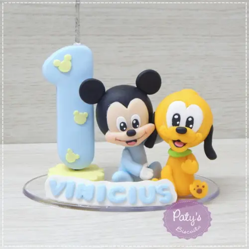 Topinho com Vela Mickey e Pluto Baby