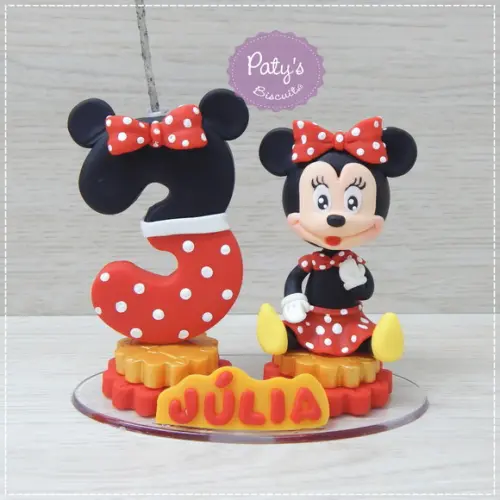 Topinho com Vela Minnie Vermelha