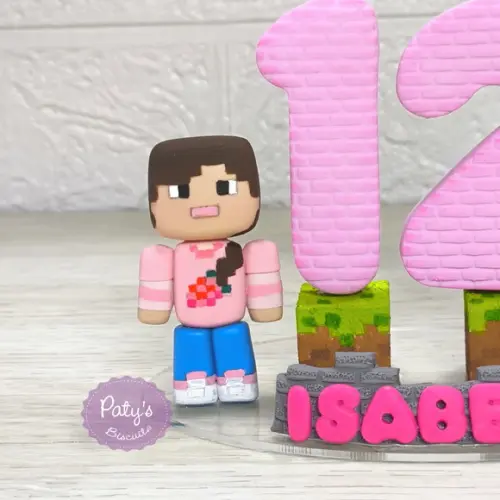 Topinho com Vela Personalizado Minecraft (vela rosa)