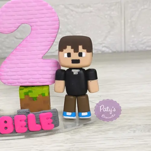 Topinho com Vela Personalizado Minecraft (vela rosa)