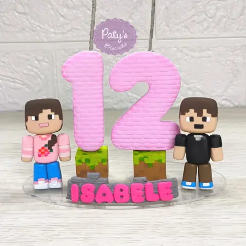 Topinho com Vela Personalizado Minecraft (vela rosa)