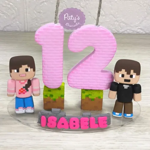 Topinho com Vela Personalizado Minecraft (vela rosa)