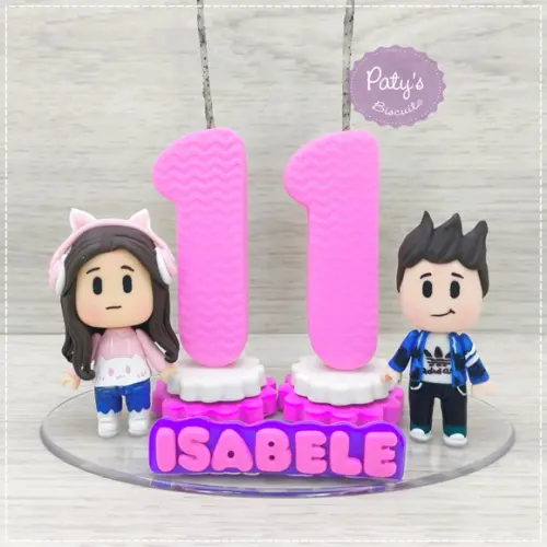 Topinho com Vela Roblox (rosa)