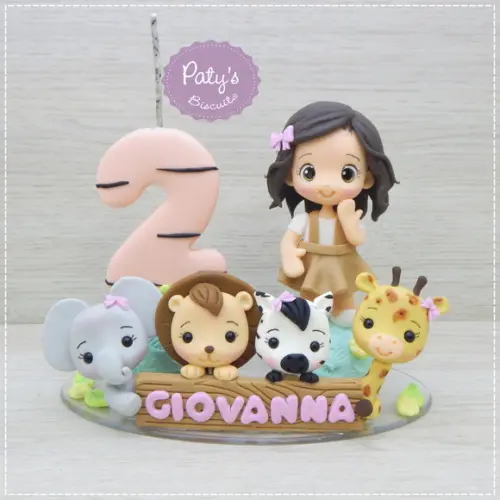 Topinho com Vela Personalizado Safari Menina