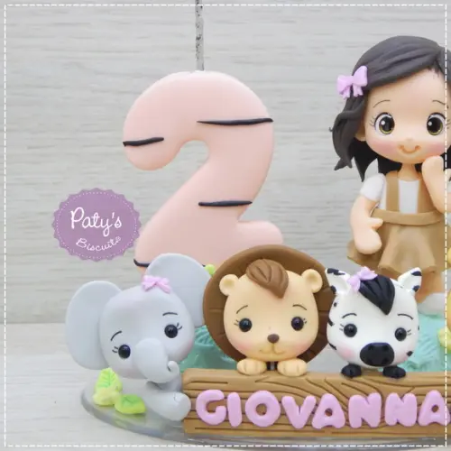 Topinho com Vela Personalizado Safari Menina