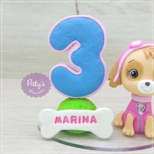 Topinho com Vela Skye - Patrulha Canina (vela azul)