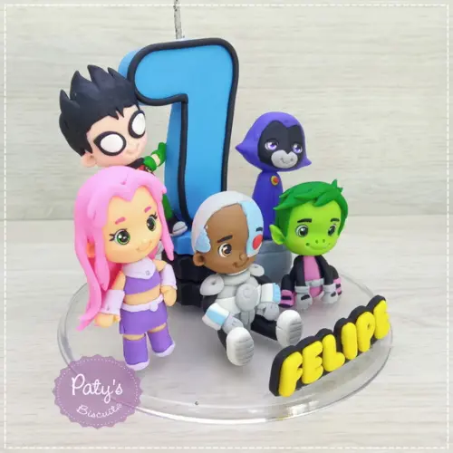 Topinho com vela Jovens Titãs em Ação (5 personagens)
