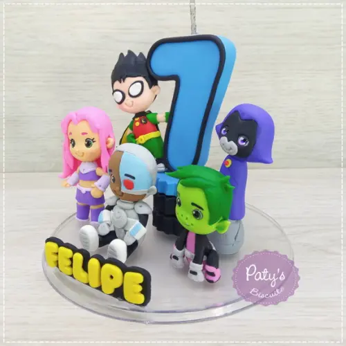 Topinho com vela Jovens Titãs em Ação (5 personagens)
