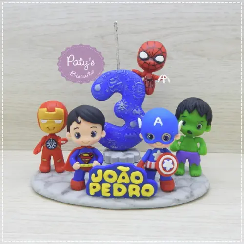 Topinho com vela Super Heróis 5 personagens (mod. 02)