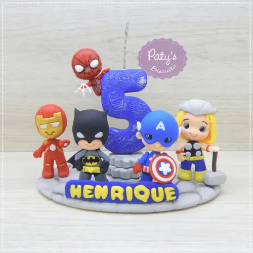 Topinho com vela Super Heróis (5 personagens)